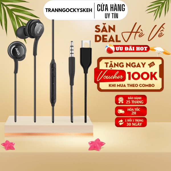 Tai Nghe AKG Màu Đen Có Dây Nhét Tai Jack Cắm Type-C Và Jack 3.5 mm Hỗ Trợ Các Dòng Máy Android, PC, Laptop