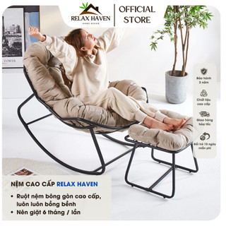 Ghế lười thư giãn bập bênh Papasan Relax Haven Khung thép không gỉ dáng vuông có thể nằm 2 người
