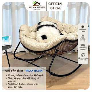 Ghế lười thư giãn bập bênh Papasan Relax Haven Khung thép không gỉ dáng vuông có thể nằm 2 người