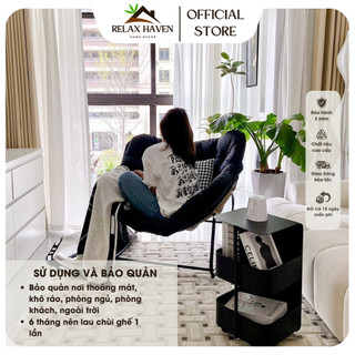 Ghế lười thư giãn bập bênh Papasan Relax Haven Khung thép không gỉ dáng vuông có thể nằm 2 người