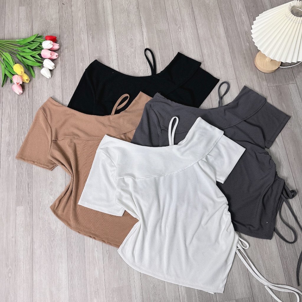 Áo Trễ Vai Tay Ngắn Nữ Dáng Vừa,Áo Thun Kiểu Lệch Vai Vạt Chéo Thời Trang Bigsize Cô Nhỏ G213