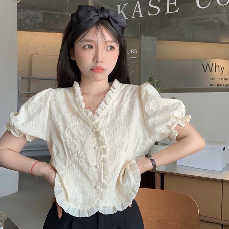 Áo sơ mi cộc tay mùa hè cổ V thiết kế kiểu điệu phong cách tiểu thư sang chảnh hàng QC xu hướng Hàn Quốc [FREESHIP] SP96