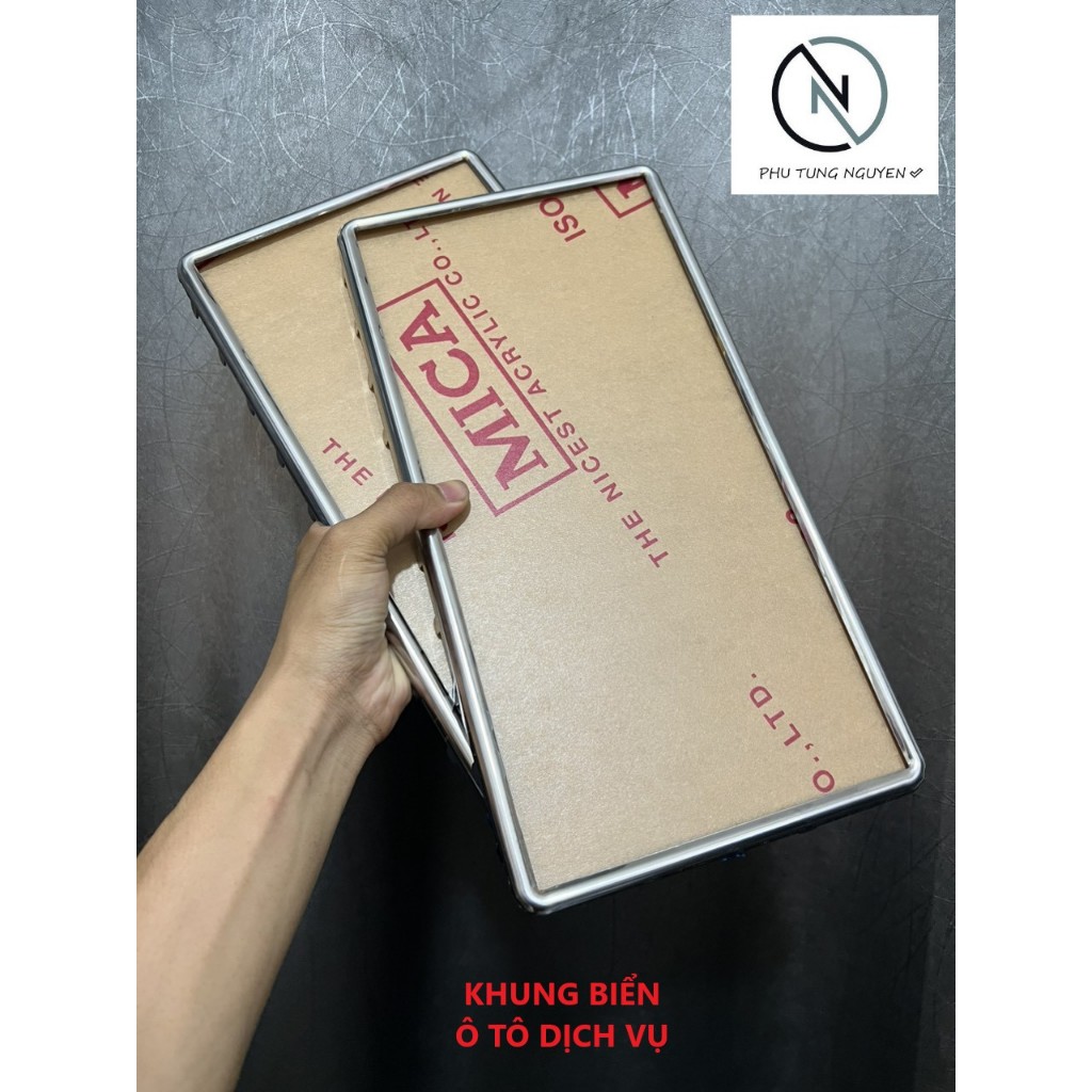 Bộ Khung biển số INOX trắng ô tô xe hơi xe tải có mica kèm viền bao ...