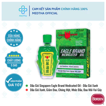 Dầu Gió Singapore Eagle Brand Medicated Oil - Dầu Gió Xanh, Giảm Đau, Chóng Mặt, Nhức Đầu, Đau Mỏi Vai Gáy (Lọ 24ml) [Ch
