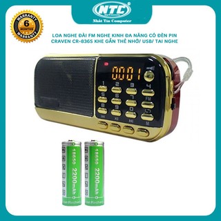 Loa đa năng Craven CR-836s FM/Thẻ nhớ/USB/Tai nghe/Đèn Pin - 2 Pin, Dung lượng 4400mAh