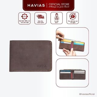 Ví Da HAVIAS Da Bò sáp thật nhập khẩu dáng ngang gập đôi ví da nam nữ mini VINCLASS2