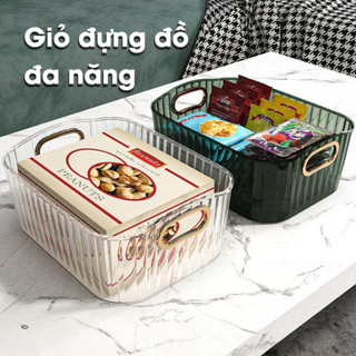 Khay nhựa trong suốt ECO đựng mỹ phẩm có tay cầm, Hộp đựng đồ đề bàn dụng cụ trang điểm đa năng