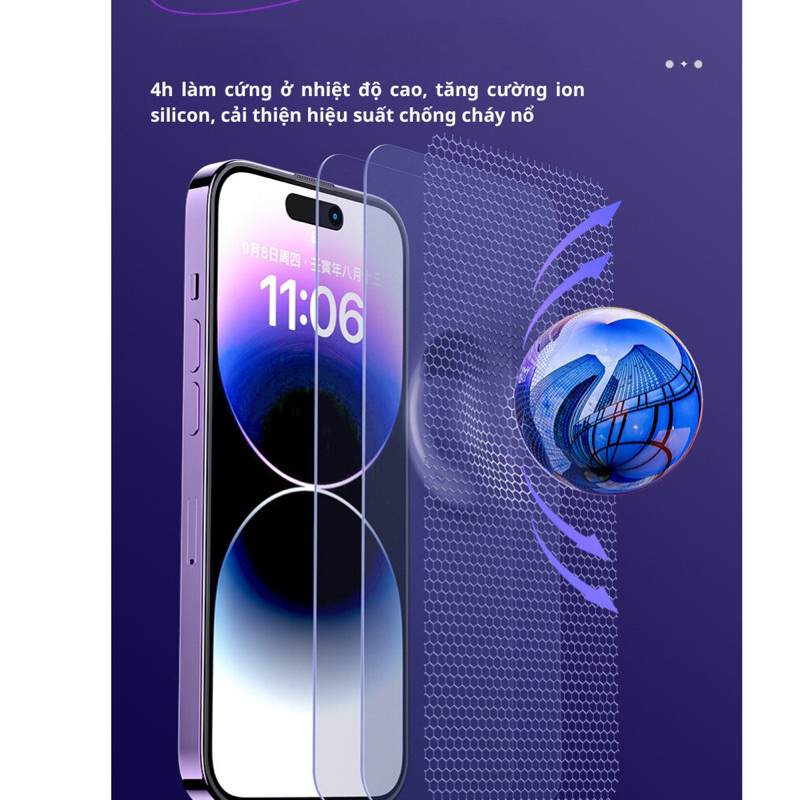 Kính Cường Lực iPhone WTP-077 trong suốt  HD siêu trong kèm khung tự dán cho iPhone X đến 16 Pro Max