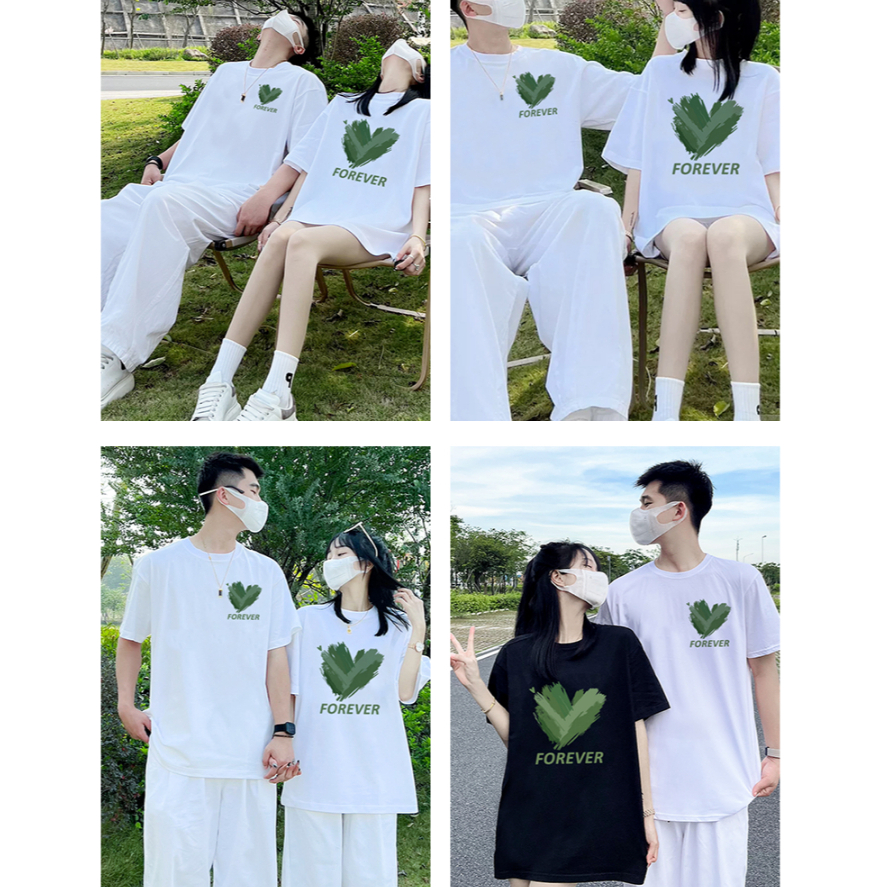 Áo Đôi HappyTee - Áo Thun Cặp đôi dành cho Couple Tim Xanh Love Forever Cotton 100 Cao Cấp - Ghi chú Size Nam Nữ