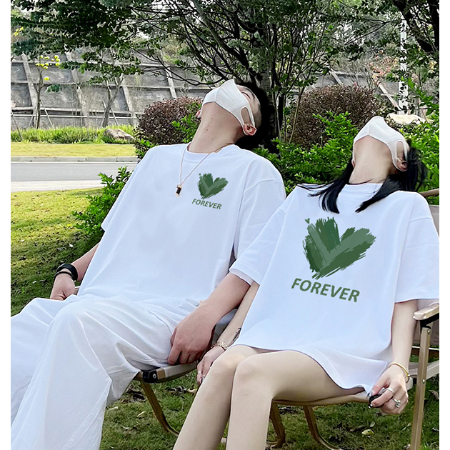 Áo Đôi HappyTee - Áo Thun Cặp đôi dành cho Couple Tim Xanh Love Forever Cotton 100 Cao Cấp - Ghi chú Size Nam Nữ