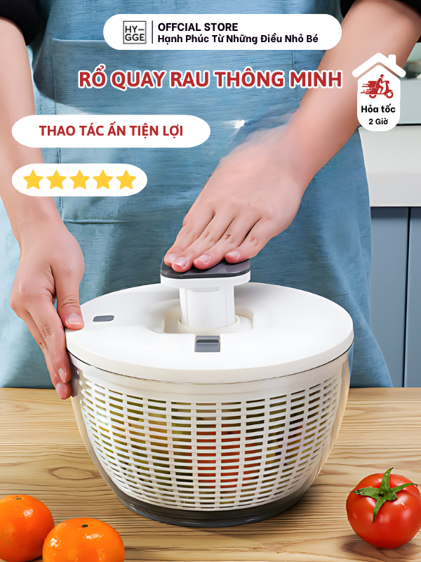 Rổ Quay Rau 6L Hygge Nhấn Nút Tự Động Chất Liệu Nhựa ABS | Dụng Cụ Vắt ...