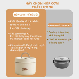 Hộp cơm giữ nhiệt 3 tầng Lunch Box 1500ml hộp đựng cơm inox 304 Fan House tặng bộ đũa thìa