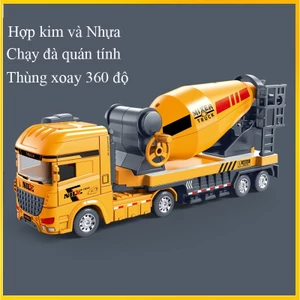 Đồ chơi xe đầu kéo xe trộn bê tông bằng hợp kim và nhựa, thùng xoay 360 độ, kích thước cực lớn, chạy đà