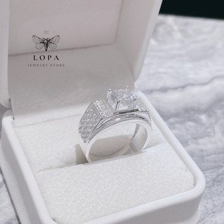 Nhẫn nam bạc ta Lopa , dáng nhẫn nam bản to đính đá lắp lánh lịch lãm Sk48