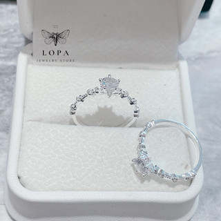 Nhẫn nữ bạc ta Lopa, dáng nhẫn hoa viền đá lấp lánh xinh xắn bạc Lopa