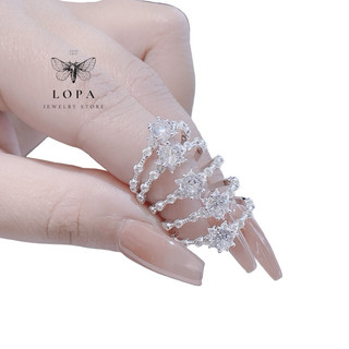 Nhẫn nữ bạc ta Lopa, dáng nhẫn hoa viền đá lấp lánh xinh xắn bạc Lopa