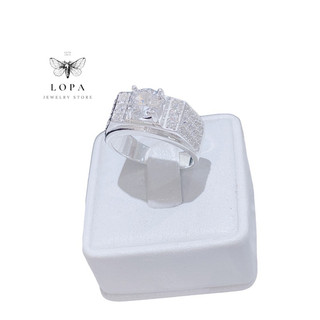 Nhẫn nam bạc ta Lopa , dáng nhẫn nam bản to đính đá lắp lánh lịch lãm Sk48