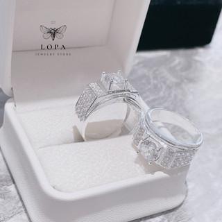 Nhẫn nam bạc ta Lopa , dáng nhẫn nam bản to đính đá lắp lánh lịch lãm Sk48