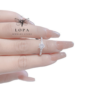 Nhẫn nữ bạc ta Lopa, dáng nhẫn hoa viền đá lấp lánh xinh xắn bạc Lopa