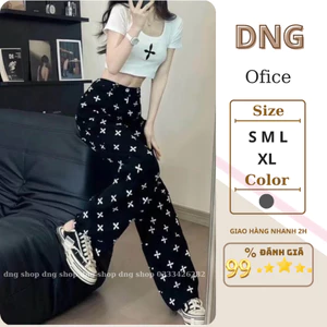 QUẦN Suông ỐNG RỘNG NỮ Đẹp Lụa Lưng CẠP CAO ,QUầN DÀI Ống Đứng CHẤT Lụa Cao Cấp IN Chữ HỌa Tiết Cạp Chun Dây Rút-DNG