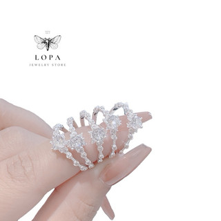 Nhẫn nữ bạc ta Lopa, dáng nhẫn hoa viền đá lấp lánh xinh xắn bạc Lopa