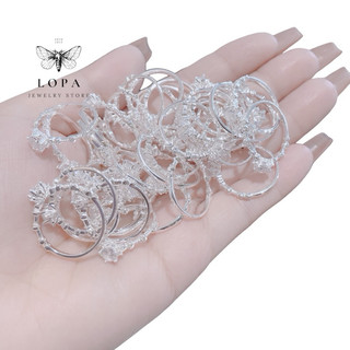 Nhẫn nữ bạc ta Lopa, dáng nhẫn hoa viền đá lấp lánh xinh xắn bạc Lopa