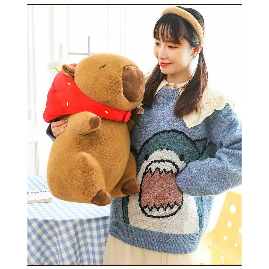 Chuột Capybara Đội Mũ Dâu Tây Dễ Thương Mũ Dâu Có Thể Tháo Rời Làm Phụ Kiện Chất Liểu Vải Lông Cao Cấp
