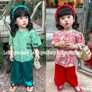 Bộ quần áo bé gái hoa nhí (7-18kg) - Kèm cài tóc - Chất Lụa mango thải mái cho bé yêu