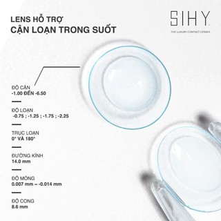 SIHY - Kính áp tròng, Lens [CẬN - LOẠN] trong suốt 6 tháng cao cấp, đeo cực êm, không bị cộm