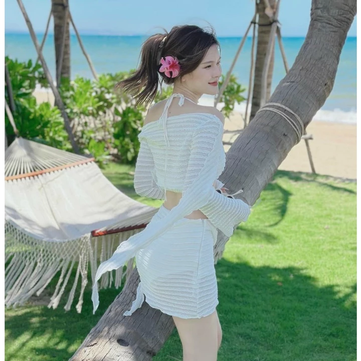 (Có ảnh thật) Set đồ nữ đi biển - Set bikini đi biển 3 món sexy áo bra 2 dây kèm chân váy ôm body phong cách Hàn Quốc
