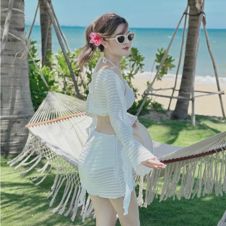 (Có ảnh thật) Set đồ nữ đi biển - Set bikini đi biển 3 món sexy áo bra 2 dây kèm chân váy ôm body phong cách Hàn Quốc