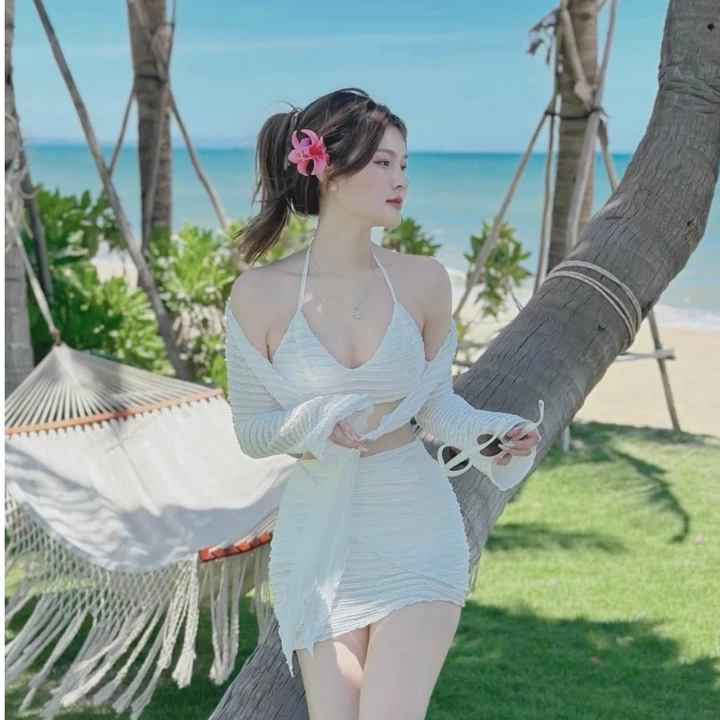 (Có ảnh thật) Set đồ nữ đi biển - Set bikini đi biển 3 món sexy áo bra 2 dây kèm chân váy ôm body phong cách Hàn Quốc