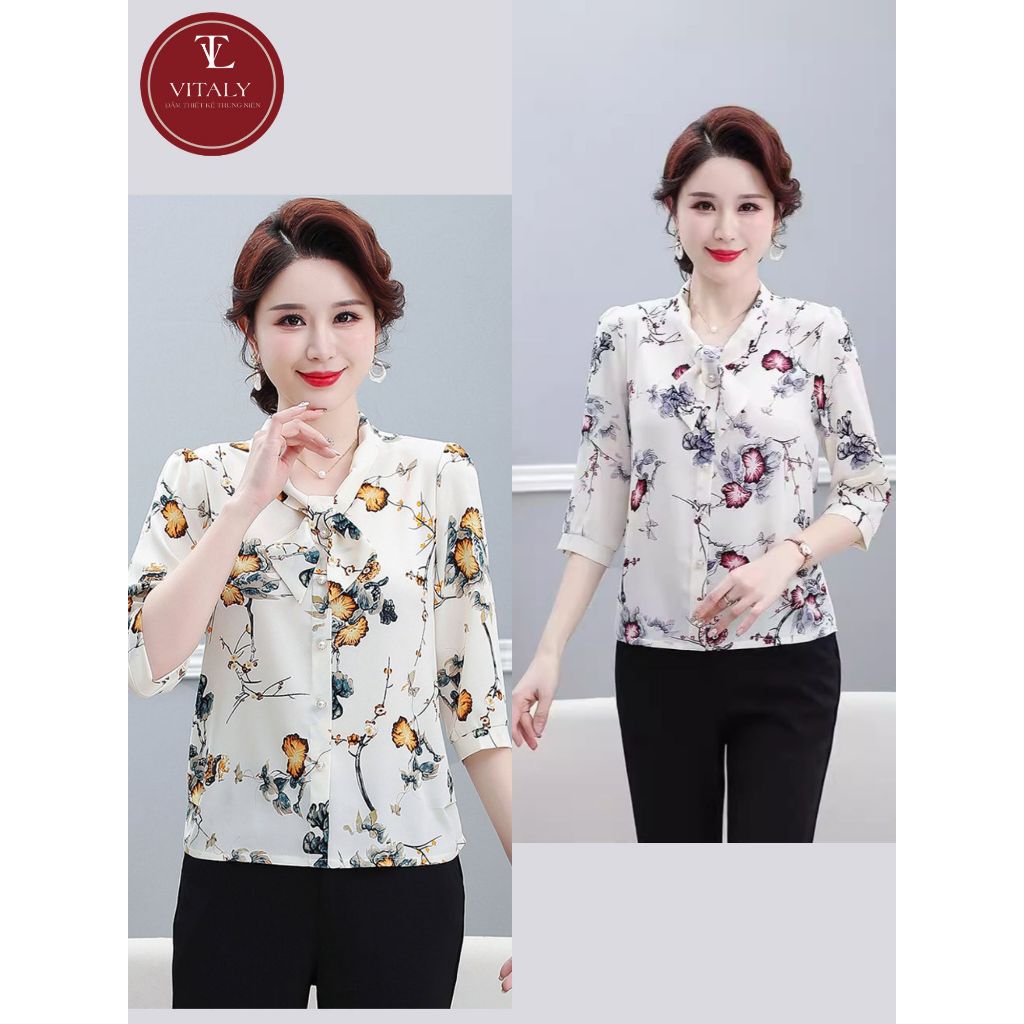 Áo Sơ Mi Trung Niên Nữ Cho Mẹ Tay Lửng Đẹp Chất Lụa Cao Cấp Mềm Mại ...