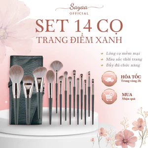 Bộ cọ trang điểm make up cá nhân gồm 14 cây đa năng màu xanh kèm túi hoặc hộp đựng cao cấp,phụ kiện trang điểm sayaa