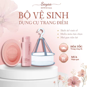 Bộ ba dụng cụ Sayaa giặt cọ và mút trang điểm gồm cốc giặt cọ, dung dịch giặt cọ và lưới phơi cọ