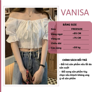 Áo croptop trễ vai nữ hở vai kiểu tay bồng voan trắng xanh VANISA CT065