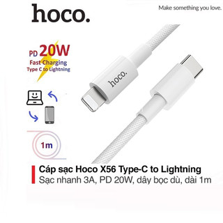 Cáp Sạc Nhanh PD 20W Cho 8/8P/ X/Xs/ 11/12/ 13/14, Cáp Sạc Hoco X56 Đầu Type-C Dây Dù Siêu Nhanh, Siêu Bền [CHÍNH HÃNG]
