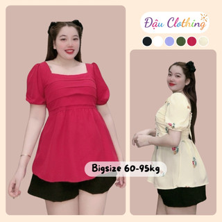 Set đồ bộ bigsize gồm áo babydoll cổ vuông, tay phồng kèm quần short lưng chun co giãn dễ thương SET55