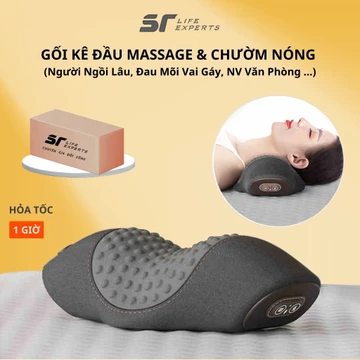 Gối Kê Đầu Tích Hợp Massage Chườm Nóng, Gối Ngủ Cao Su Non, Kê Cổ Giảm Đau Mỏi Cổ Vai Gáy - Sairui