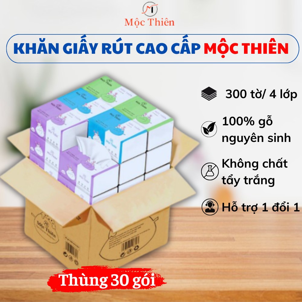 Giấy ăn giấy rút Mộc Thiên cao cấp thùng 30 gói rút 4 lớp siêu dai siêu ...