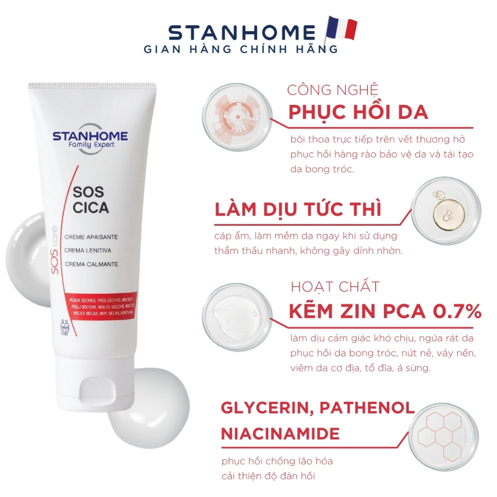 Ảnh Kem dưỡng ẩm phục hồi da tổn thương Stanhome Sos Cica giảm khô ngứa mẫn đỏ mụn nước cho da nhạy cảm 2
