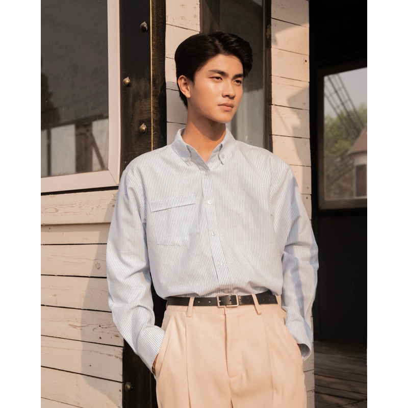 Áo sơ mi SilenceStandard Premium Oxford Shirt kẻ xanh
