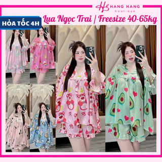 Đồ ngủ nữ 45-65kg, pijama đùi ngắn tay dài dáng baby doll lụa mịn ngọc.trai 65CC02, đồ bộ nữ đồ mặc nhà dễ thương cute