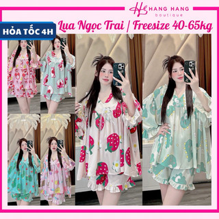 Đồ ngủ nữ 45-65kg, pijama đùi ngắn tay dài dáng baby doll lụa mịn ngọc.trai 65CC02, đồ bộ nữ đồ mặc nhà dễ thương cute