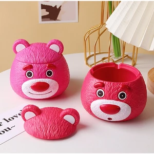 Gạt Tàn Thuốc Hình Gấu / Dâu Tây Dễ Thương Có Nắp Đậy Chống Bay Để Bàn Trang Trí Văn Phòng / Nhà Cửa