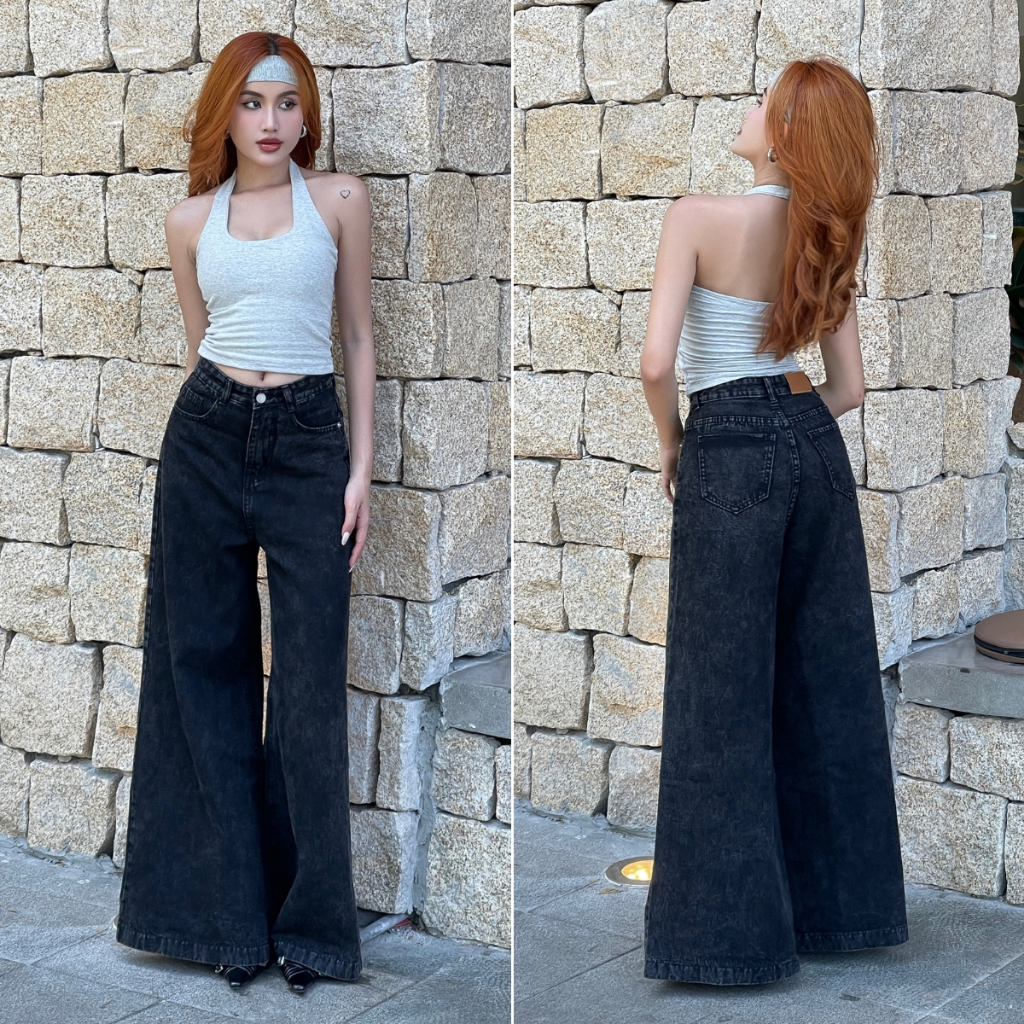 Quần jeans nữ NICOOL, quần bò nữ dáng suông dài ống loe rộng lưng cao tôn dáng N41-Q48
