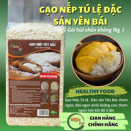 Gạo nếp Tú Lệ đặc sản Yên Bái , Gạo Nếp dẻo Mộc Việt gói 1kg hút chân không
