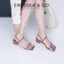 - Giày sandal cao gót nữ hở mũi quai mảnh gót vuông cao 4cm màu nude - EM079