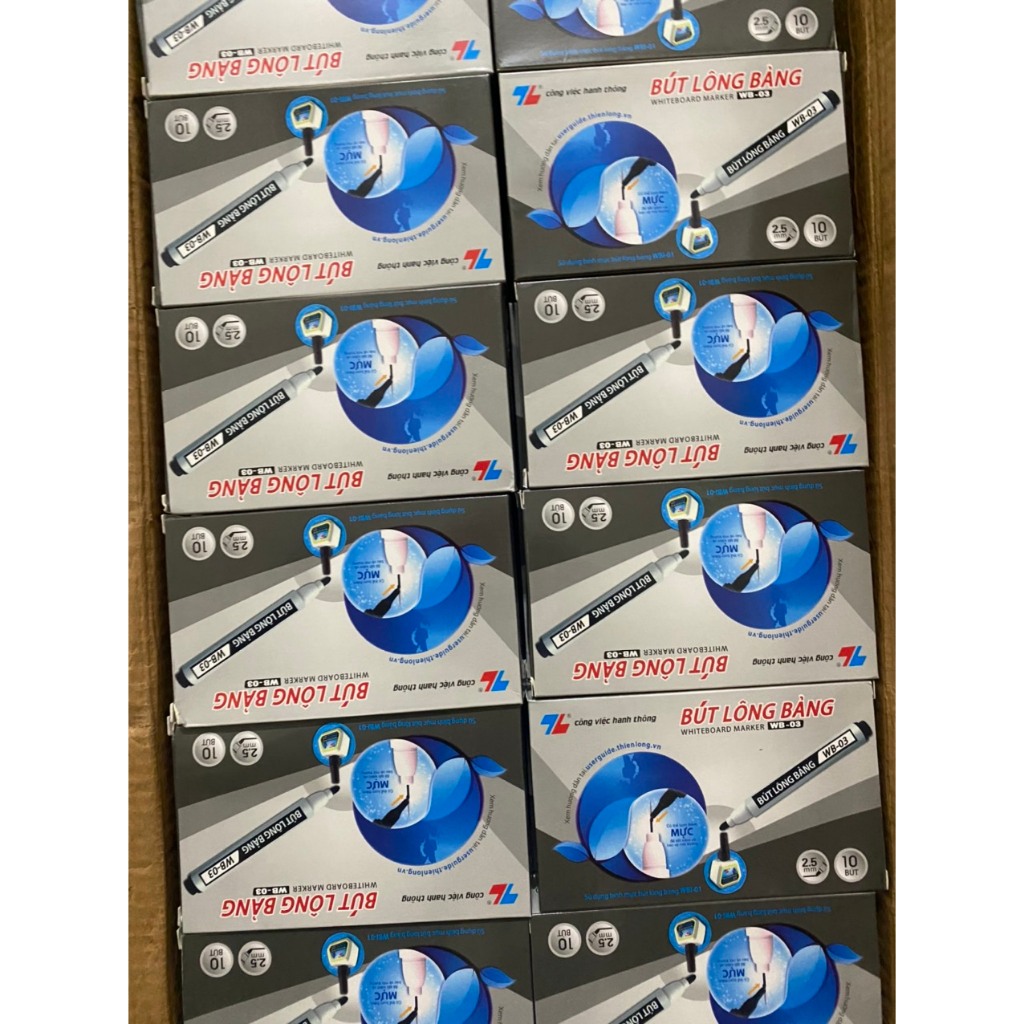 Hộp 10 Bút lông bảng Thiên Long WB-03, Bút dạ bảng, mực xóa được, Viết bảng trắng