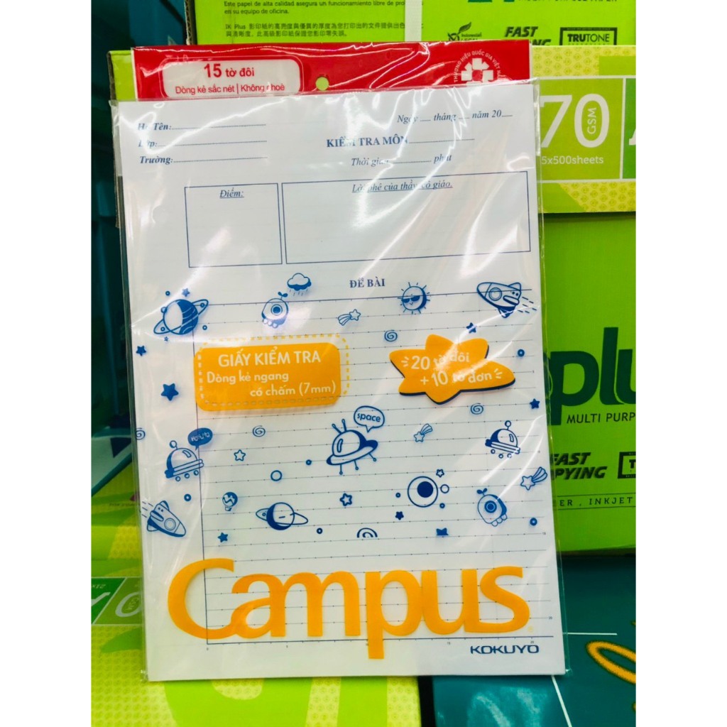 Combo 5 Giấy kiểm tra kẻ ngang B5 Campus - giấy kiểm tra cấp 2/cấp 3